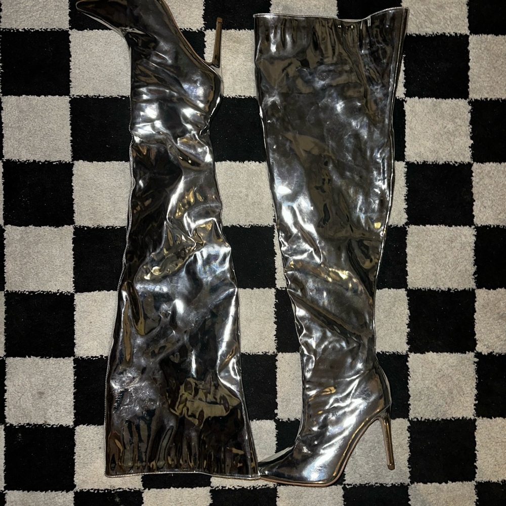 Silver Women's Knee-High Boots